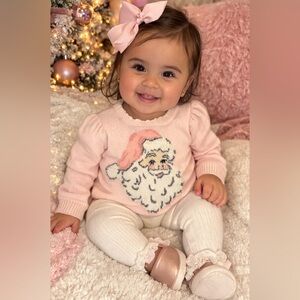 New w tags! Pink Baby Sweater with Santa  Face